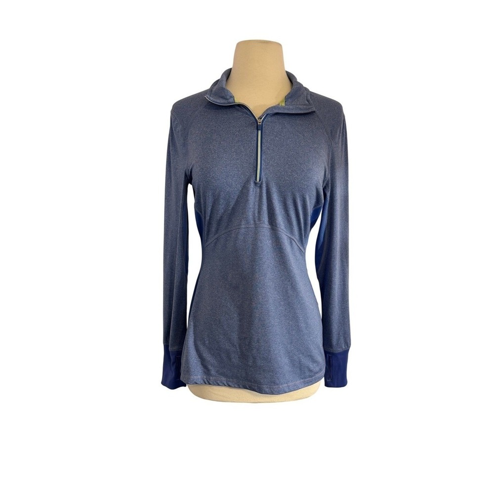 Layer8 Performance Women Blue Heathered Quarter Zip Long Sleeve Thumbhole Top M